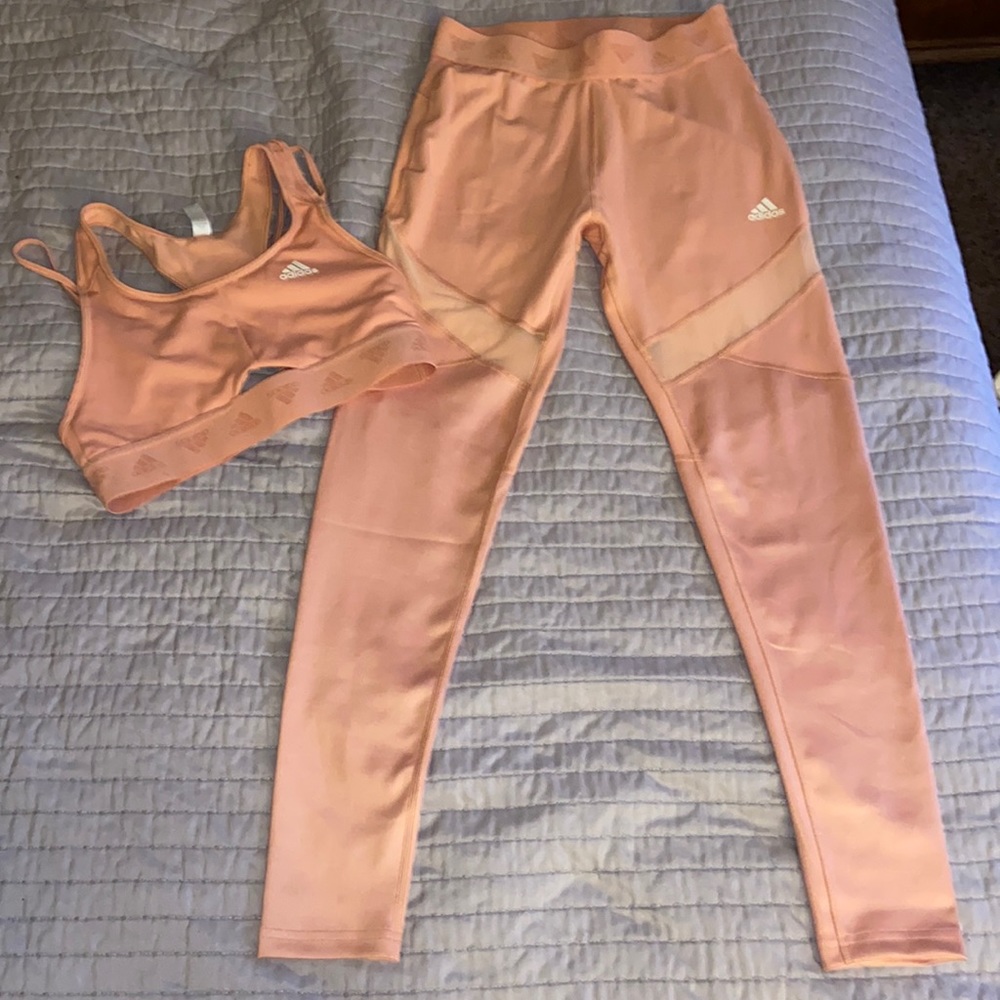 Never worn adidas coral workout set. Leggings and sports bra.